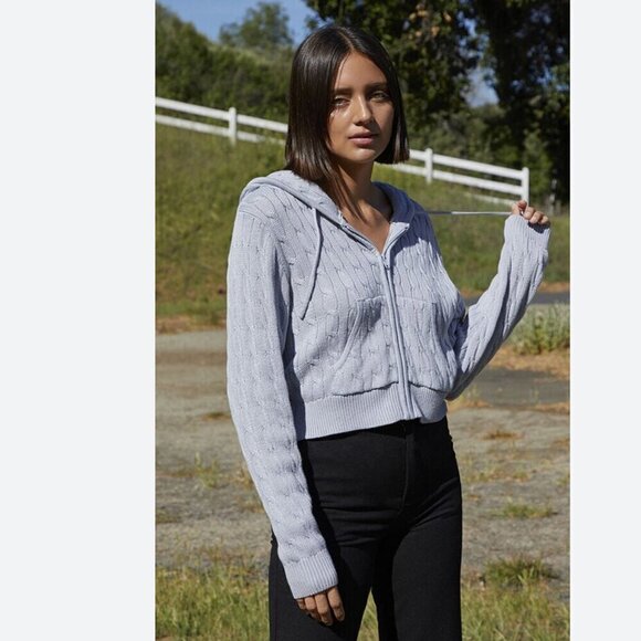 John Galt Light Blue Crystal Knit Zipper-Front Sweater Hoodie, One Size - Picture 10 of 10